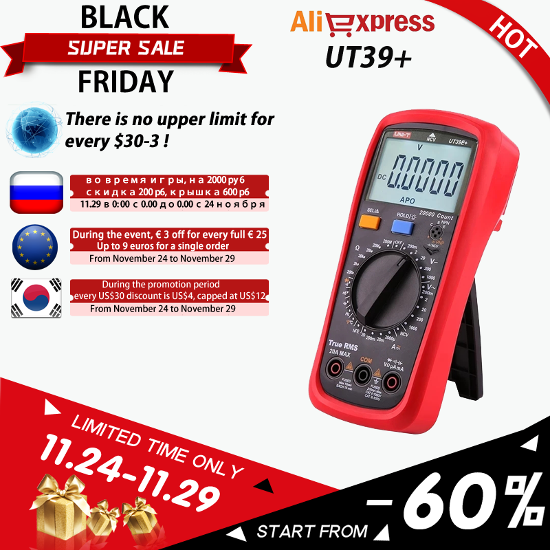 Uni-t Ut39a+ Ut39c+ Ut39e+ Digital Multimeter Auto Range With Lcd Backlight Data Hold Multimetro Tester - Multimeters