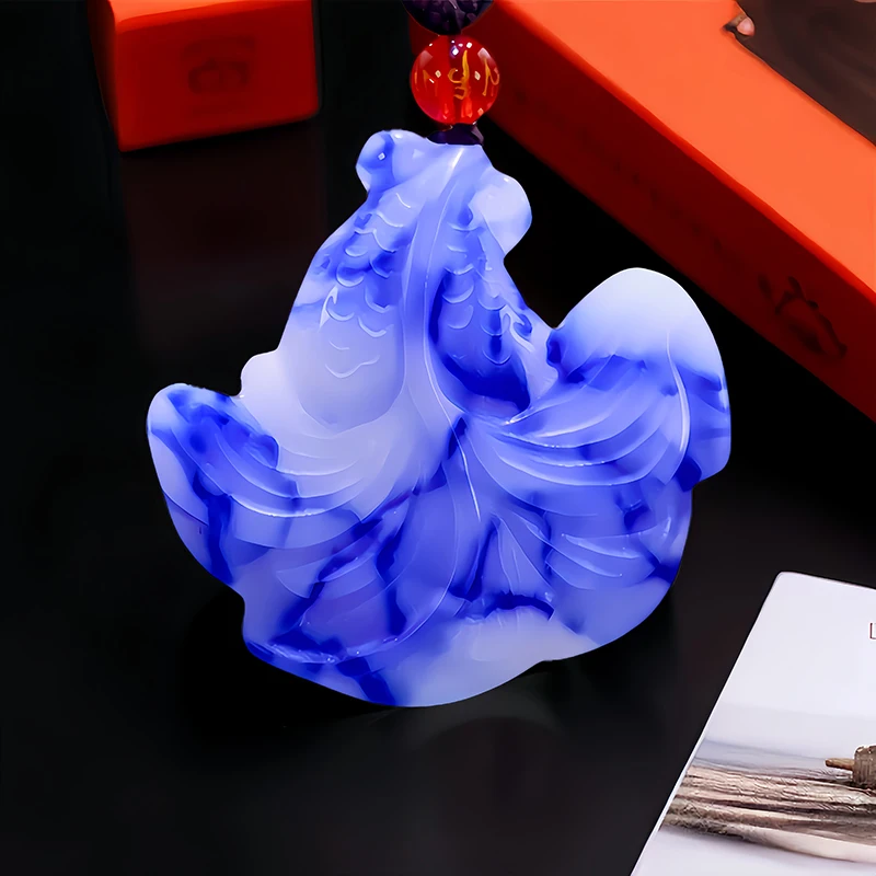 

Blue White Real Jade Goldfish Pendant Necklace Charm Designer Carved Jewelry Fashion Gift Talismans Accessories Amulet Natural