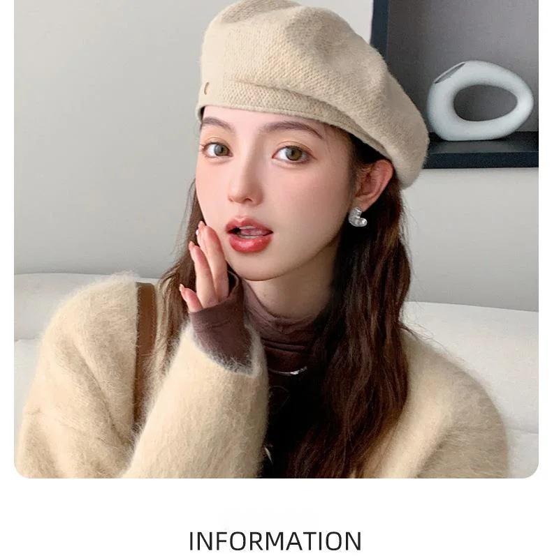 2024 Herbst und Winter Koreanische Ausgabe Internet Celebrity Fashion Baskenmütze Double Wear Vielseitiger Knospenhut Show Face Kleine Malermütze Weiblich_voghion.com