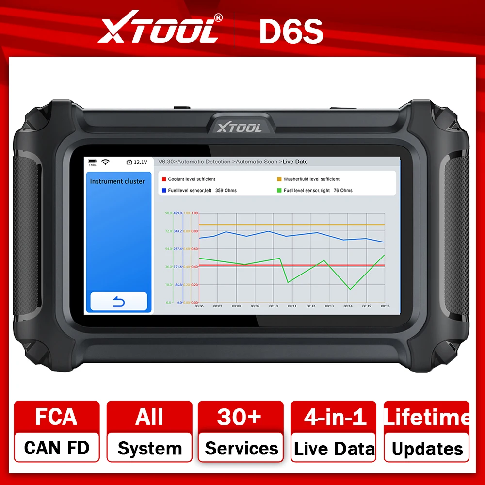 XTOOL D6S Strumento diagnostico per auto Tutti i sistemi diagnostici Scanner OBD2 Grafica dati live 30+ Resetti PUÒ FD FCA Aggiornamenti gratuiti a vita