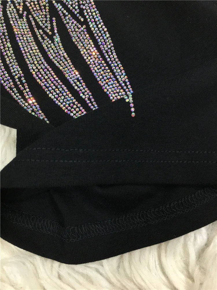 Luxury Big Wing Hot Drilling Women Leggings 2023 New Summer Black Cotton Knee-length Basic Pants Casual Fitness Yoga Run Legging