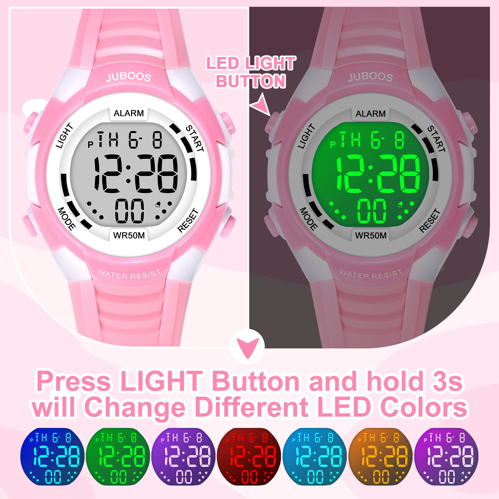 Socico Outdoor Sports Multifunctional Waterproof Large Screen Display Luminous LED Digital For Girl Boy Fashion Silicon Watch