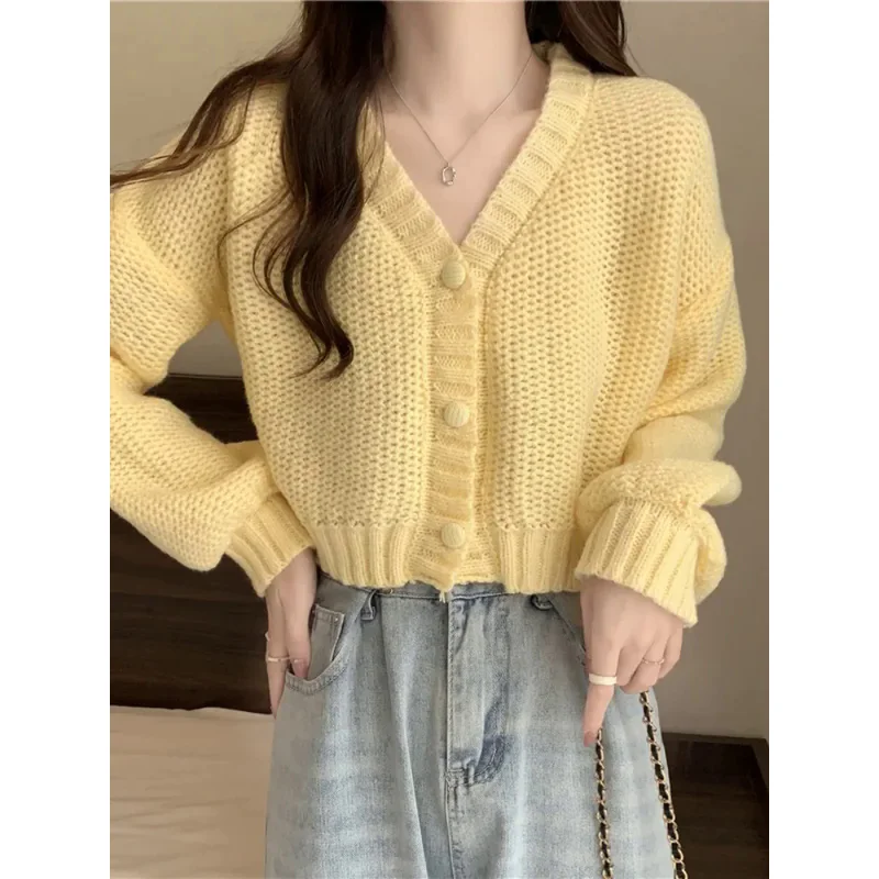 Women sweater cardigans V-neck button up casual knit sweet cardigan coat for woman 2024 Autumn Winter - 5