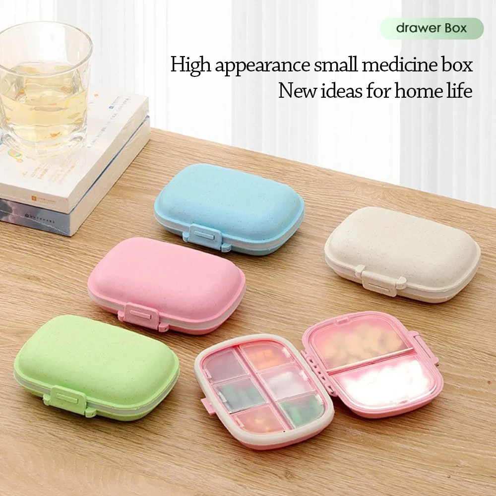 Portable 8-Grid Mini Pill Box Sealed and Moisture-Proof Essential Small Medicine Box For Business Trip Multiple Colors Available