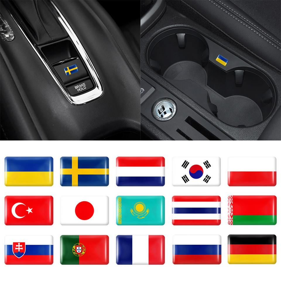 10Pcs Car Styling Epoxy Badge Steering Wheel Interior Sticker Accessories For Spain Russia Portugal India Sweden Germany Japan