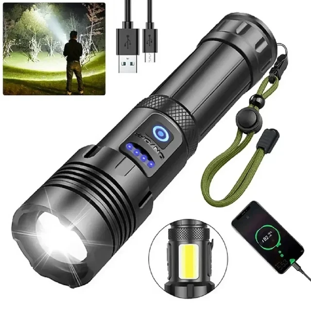 Acquista Potente Torcia LED 100000 Lumen Torcia tattica Ricaricabile USB  18650 Zoom impermeabile Caccia pesca Torcia LED