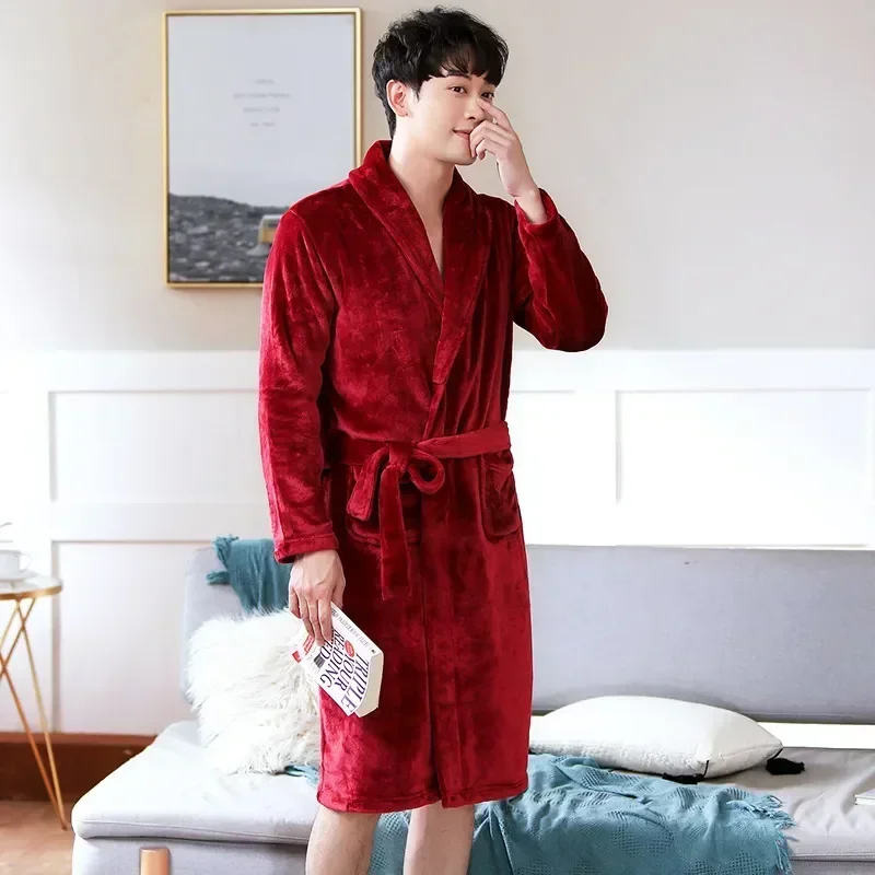 

Women Men Coral Dress Dressing Super Mens Gown And Warm Soft Male for Bathrobe Robes Fleece Flannel Lovers Long