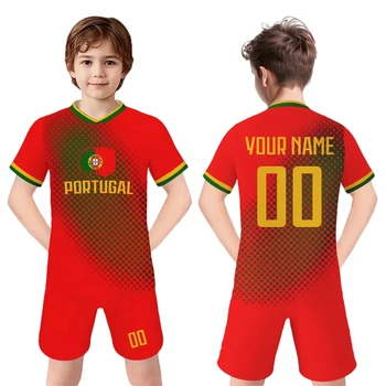 Kids Portugal Soccer Jersey Customizable Name Number Football Kit Team Club Uniforms Boys Girls Children Soccer Gifts 3-14Y 1