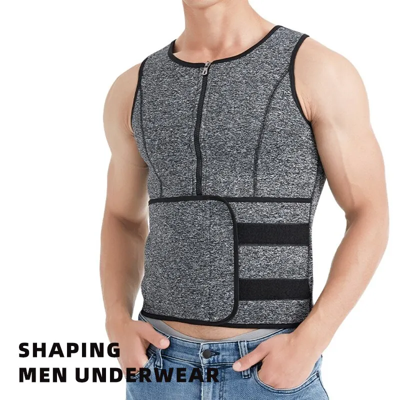 Men Neoprene Shapers Vest Body Shaper Tank Tops L XL XXL Black Gray Waist Training Slim Weight Loss Zipper Sauna Suit