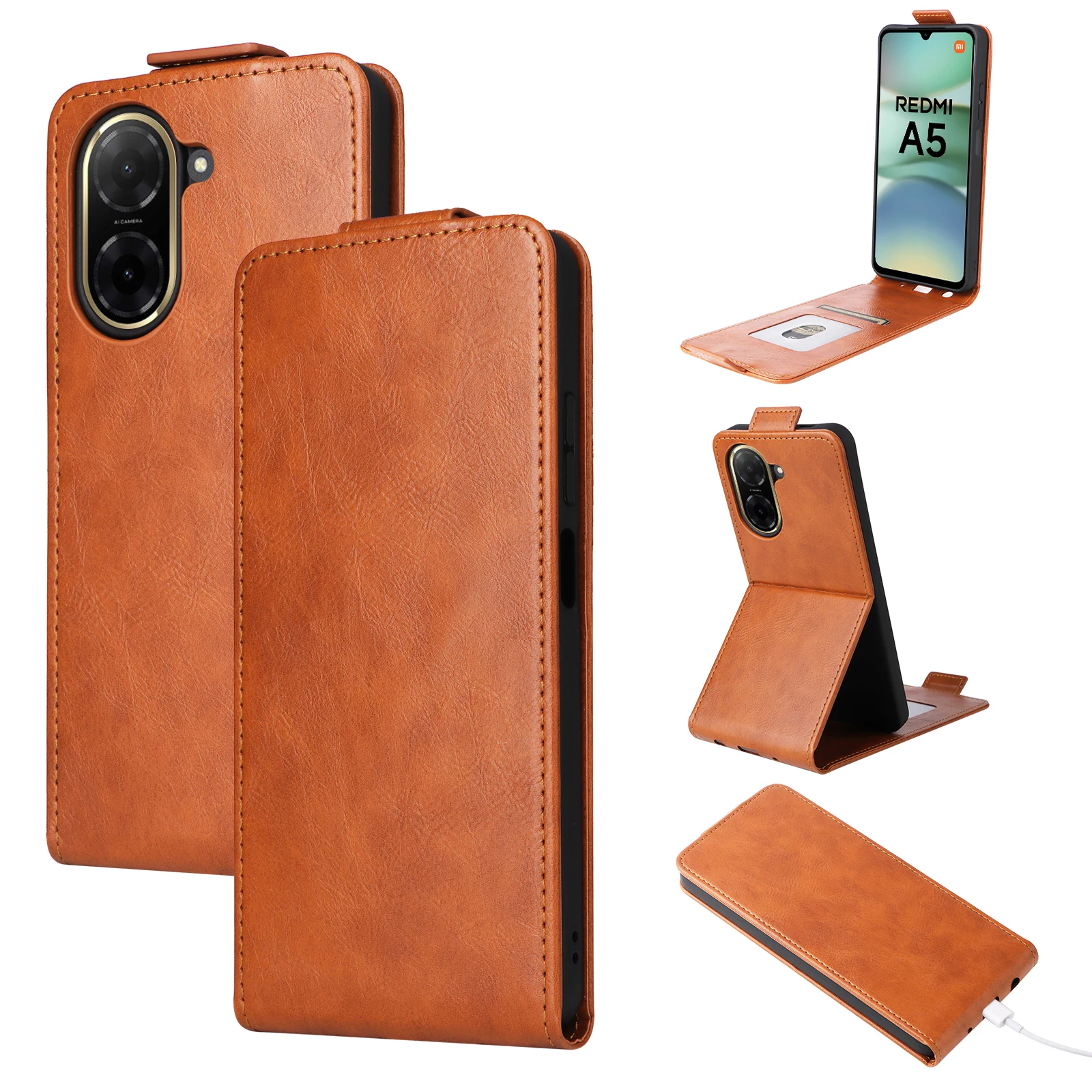 Étui Portefeuille En Cuir PU Pour Redmi A5 4G - Fermeture éclair, 7 Slots Cartes, Support Intégré