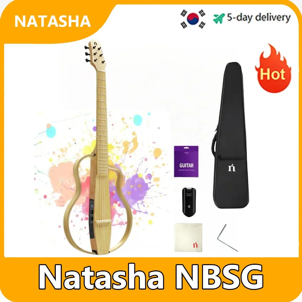 

Natasha NBSG Whole Bamboo Full Peach Core Smart Wireless Silent Folk Classical Crossover Electric Box Guitar Authentic