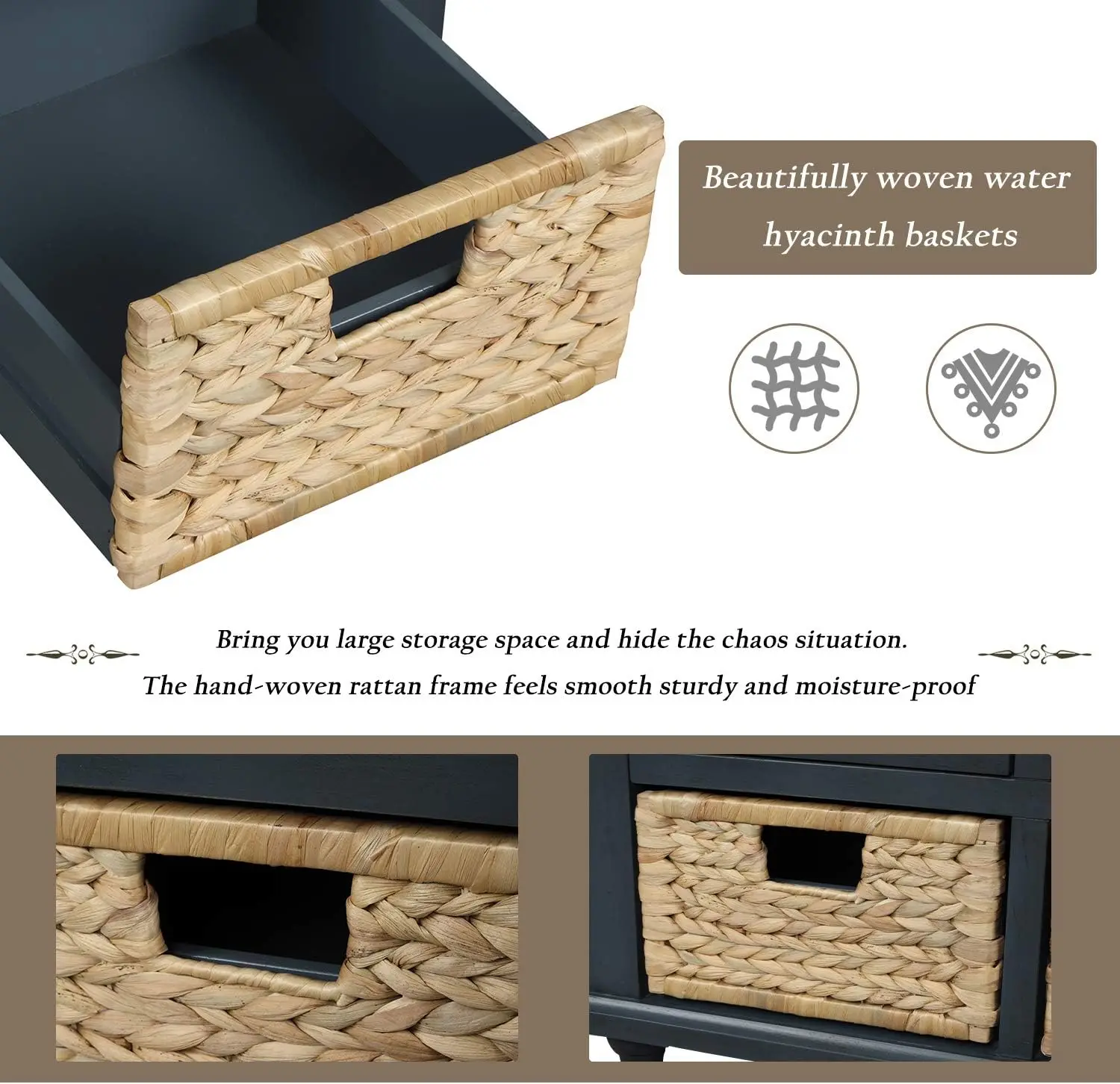 Entryway 6-Drawer Storage Bench with Removable Cushion, Entry Hallway Foyer Shoe Bench End of Bed Bench 3