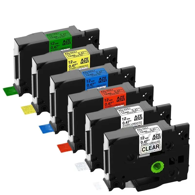 

6pk Pale Colorful Standard Tapes Compatible for Brother P-Touch 12mm Laminated Label Tape AZe-131L1-231L1-431L1-531L1-631L1-731L