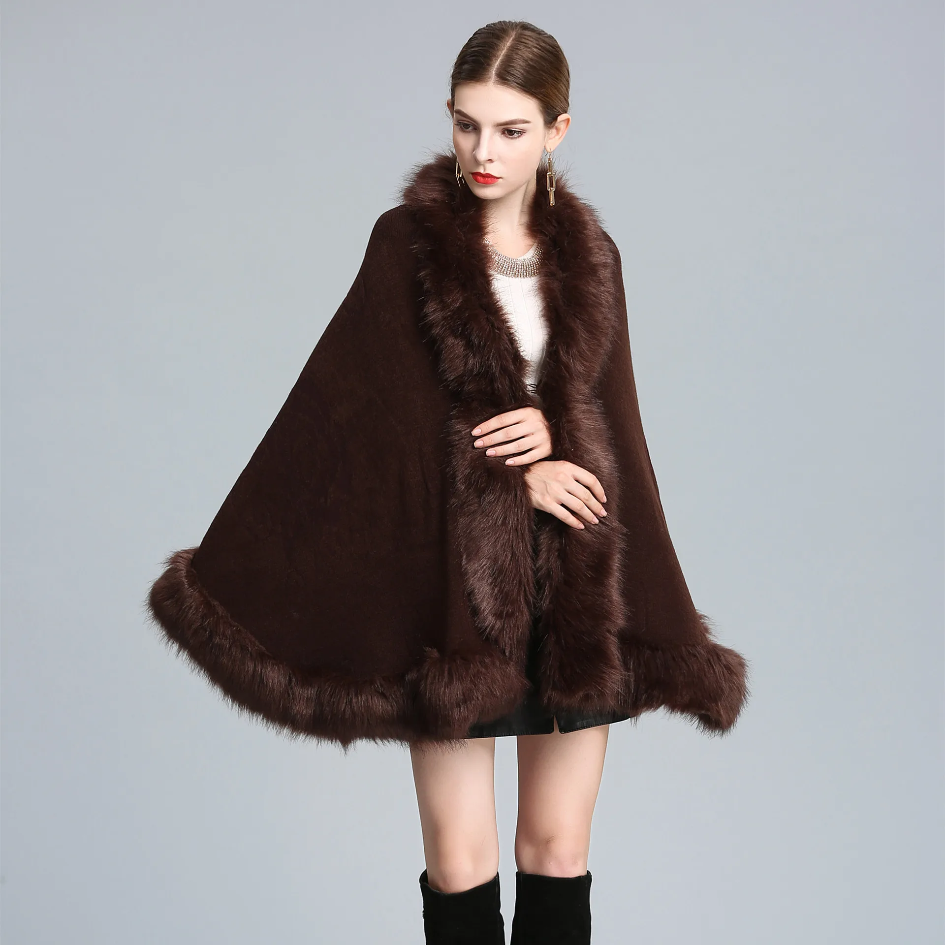 Frauen Faux Fuchs Pelz Schal Luxus Warme Kaschmir Fühlen Wrap Dame Klassische Strickjacke Herbst Winter Einfarbig Mantel Drop schiff – Detail 31