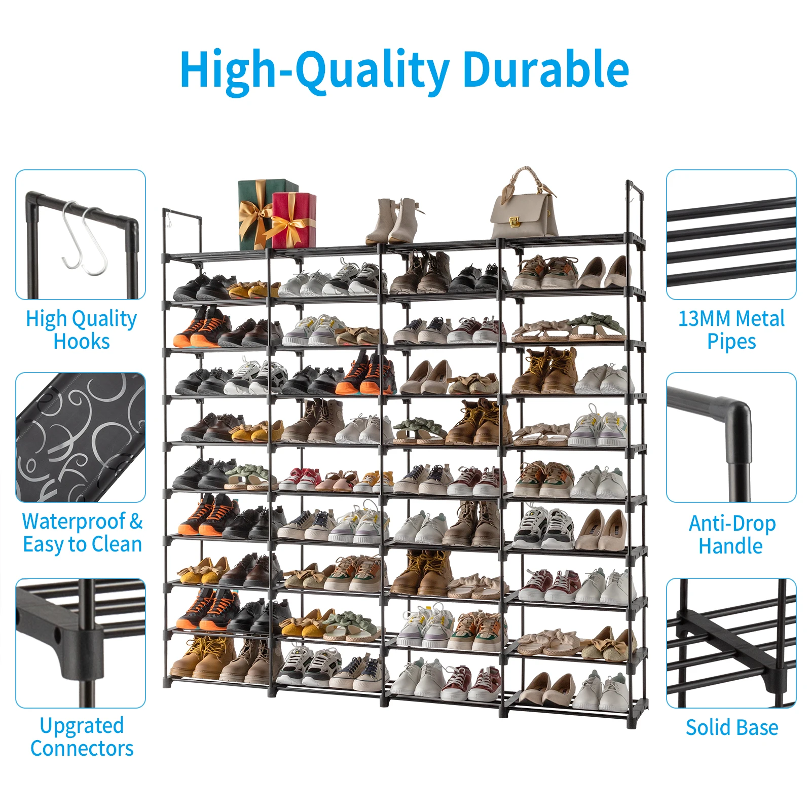 10 Tiers Shoe Rack Storage Organizer Shoe Shelf Organizer for Entryway Holds 80 Pairs Shoe, Stackable Cabinet Rack