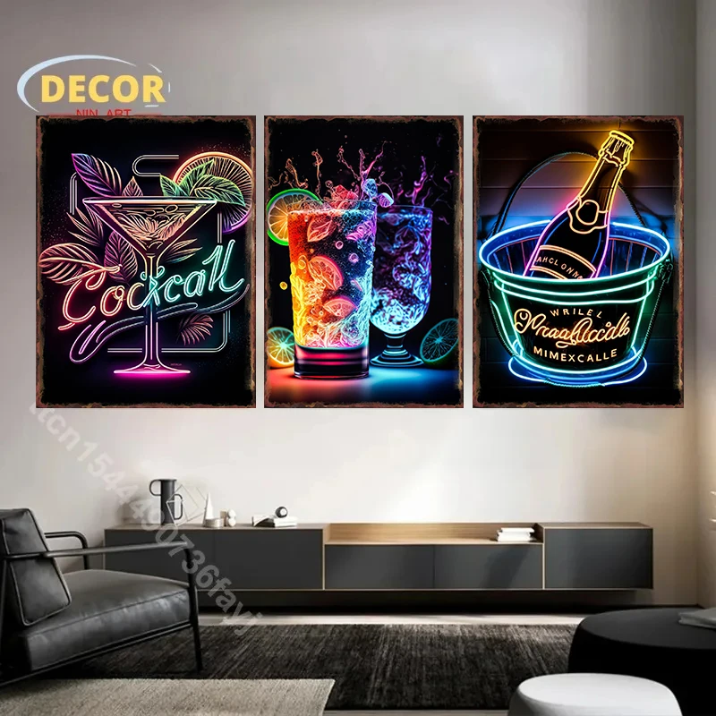 

Neon Juice Metal Tin Sign Beverage Shop Posters for Iron Plate Vintage Art Living Room Home Aesthetics Wall Hanging Decoration