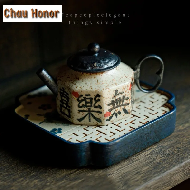 125ml Retro Blue And White Flint Red Teapot Pure Handwritten Octagonal Pot Tea Maker Kettle With Filter Kung Fu Tea Items Craft