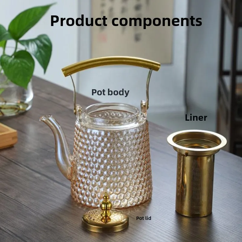 Japanese Hammered Beam Teapot Copper Handle Retro Boiling Pot Large Capacity High Borosilicate Glass Sky Pot Home Tea Ceremony