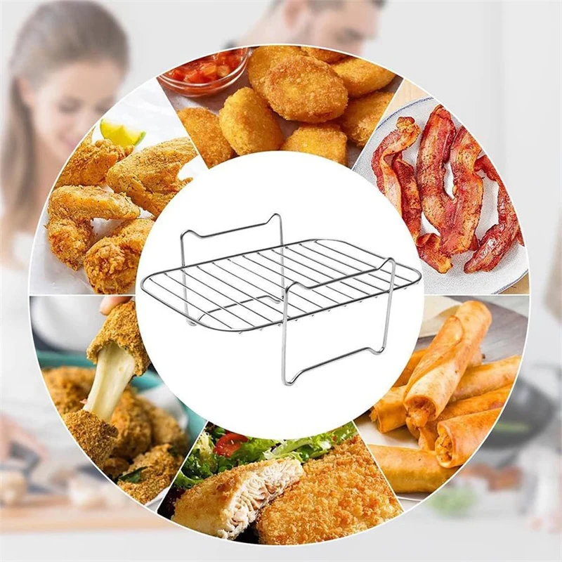 Air Fryer Rack Double Basket Air Fryers Stainless Steel Grill Holder Fryer Accessories Cooking Rack Toast For Oven