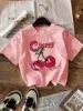 Korean Style Simple Fruit Cherry Print Cotton T Shirt For Kids Adults Trendy Street Harajuku Tees Daily Girls Summer Sweatshirts 2