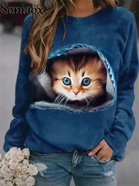 BIAOLUN Chat Noir Et Blanc 3D Pouplar Sweat À Capuche Femme Kawaii