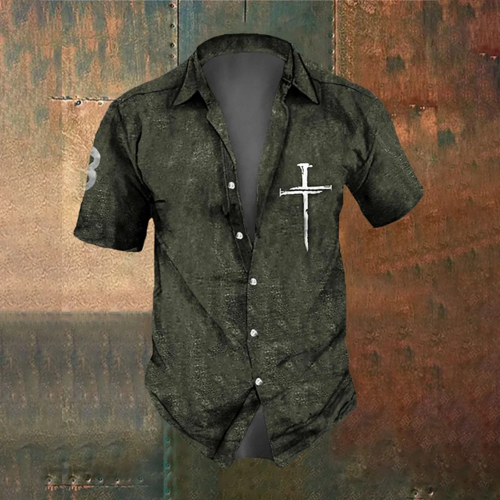 Summer Men's Fashion Horror Skull Cross Print Men's Short Sleeved Shirt Street Trend Party Men Oversized T-Shirt Top SIZE S-5XL 3