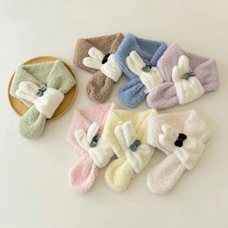 

Cute Bunny Scarf for Kids Autumn Winter Lamb Wool Girls Scarves Neck Warm Cross Scarfs Toddler Korean Baby Accessories 72*10.5CM