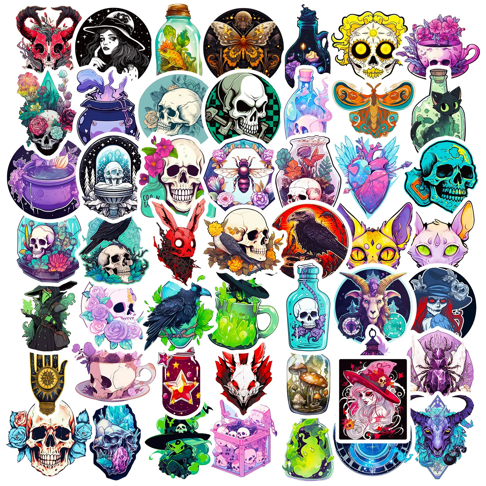 

50pcs colorful car sticker horrible sugar skull stickers laptop luggage decals wall paper