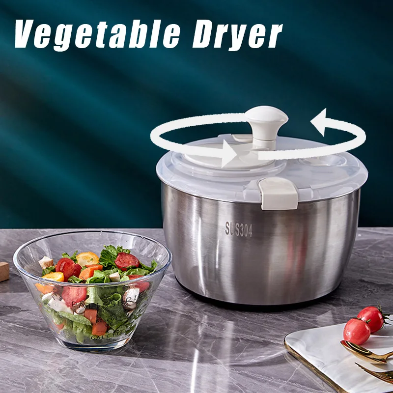 

Manual Vegetable Dryer 304 Stainless Steel Food Dehydrator Kitchen Vegetables Water Quickly Removal Bowl Drain Basket Dryer