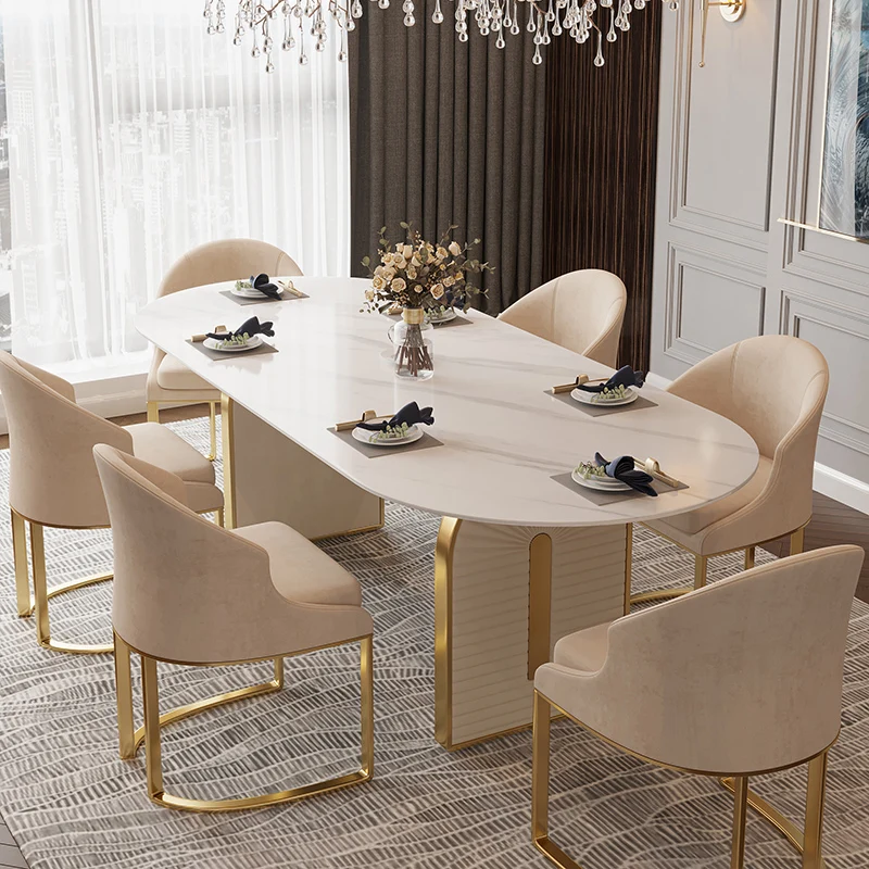 

Luxurious light rock table French cream marble table