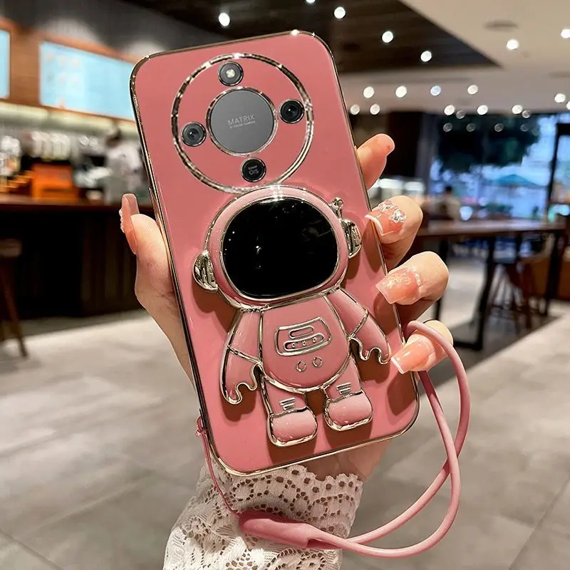 Stylish Astronaut Stand Electroplated Frame Silicone Shockproof Bumper Case