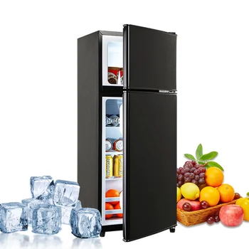 120L Double Door Refrigerator with Top Freezer Small Home Fridge for Apartment Dormitory