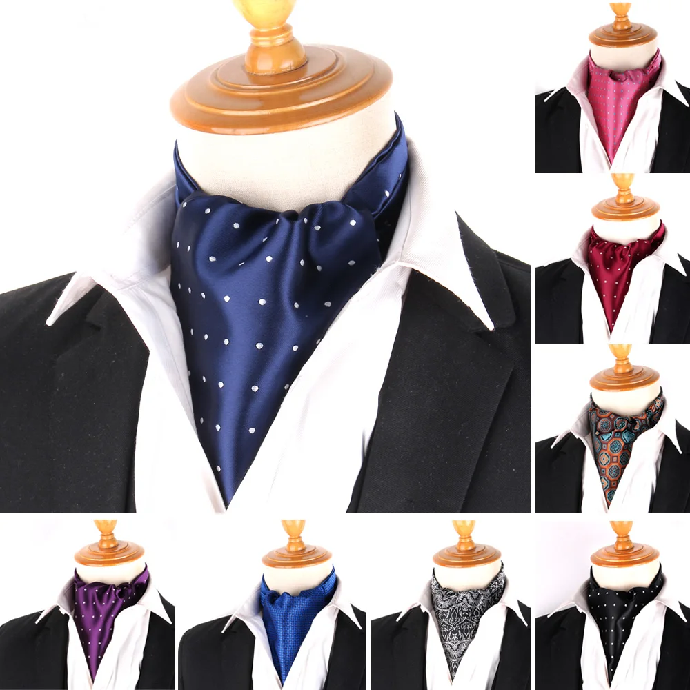 

Ascot Tie Cravat Luxury Mens dots Neck Tie Self Tie for Men Wedding Necktie