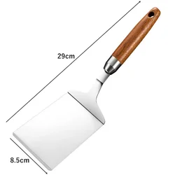 Premium Stainless Steel Square Head Spatula with Wood Handle - Ideal for Steak, Pizza, and Pancake Cooking (Wooden Handle)