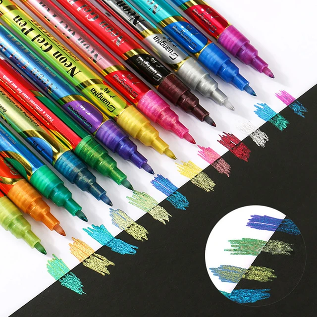 10 Colors/Set Fine Point Brush Metallic Marker Pens Double Tip Markers for Black  Paper, Calligraphy