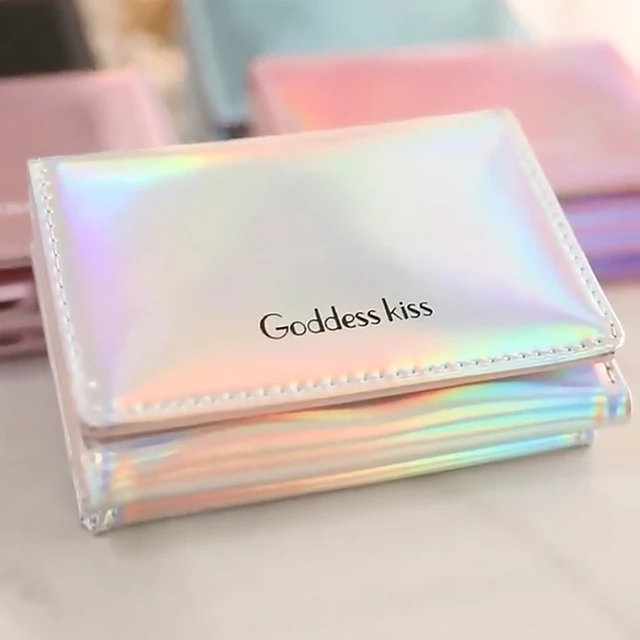 Women Short Small Coin Purse Wallet Ladies Leather Folding Card Card Holder Laser Colorful Coin Purses 2
