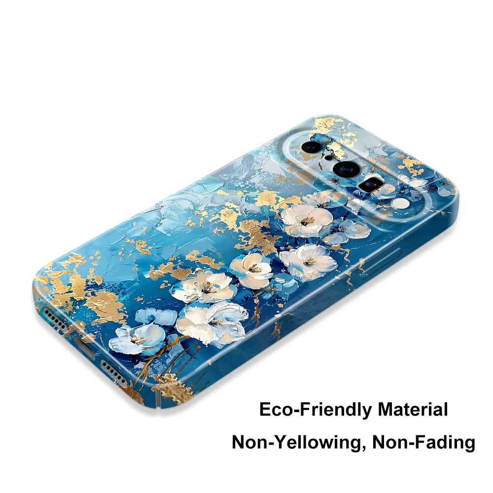 Elegant Gold Leaf Floral Phone Case - Luxurious Protection with Hard Cover Design