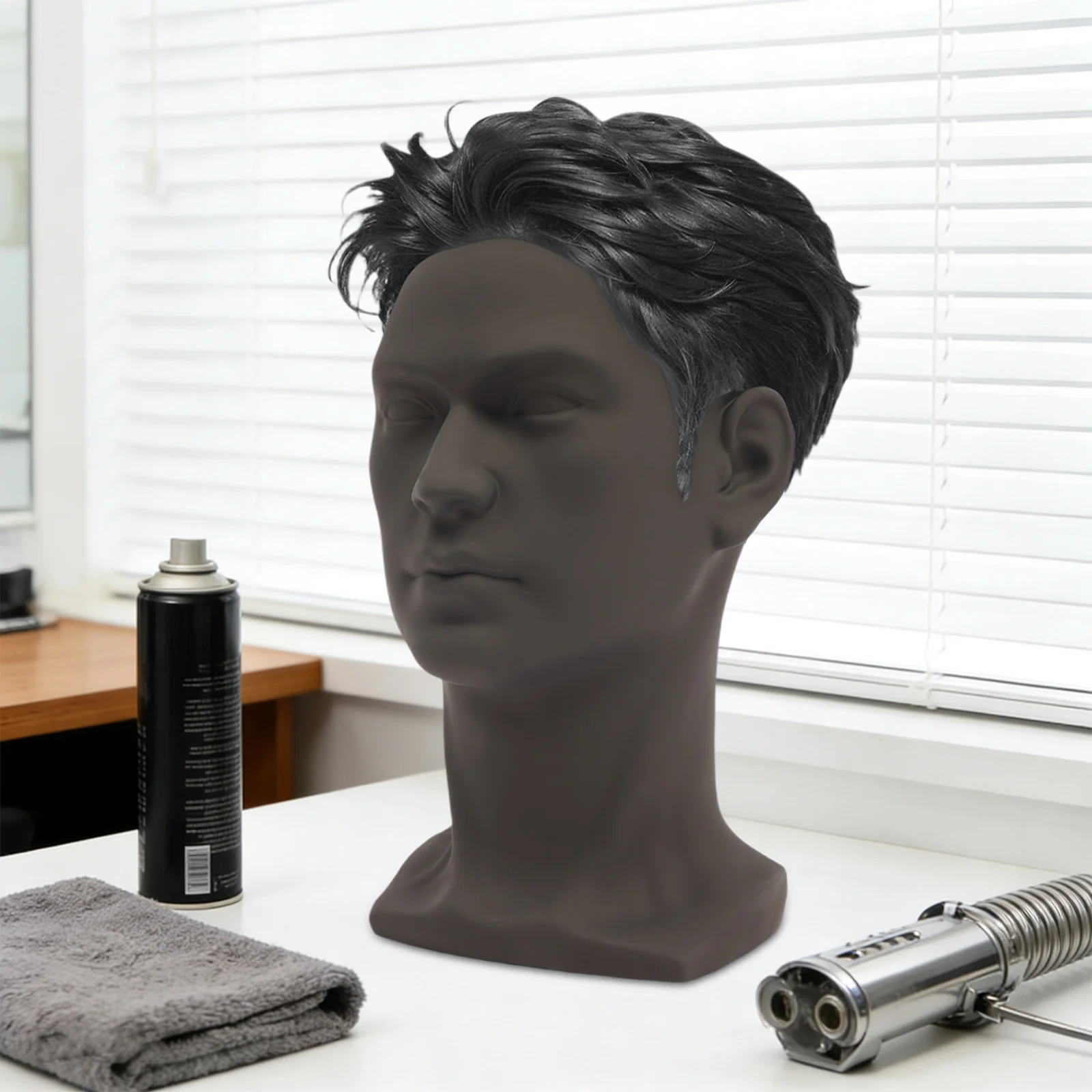 50 cm männlicher Modellkopf aus PVC, Perückenkopf, dekorativer Kopf, Schaufensterpuppenkopf für Hüte, Brillen, Perücken, Turbane, Halsketten und Frisuren – Detail 11