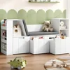 61.5" Kids Reading Nook with 3-Layer Bookshelf, Reading Nook for Kids with Double Bench and Rolling Drawers, Kids Bookshelf 1