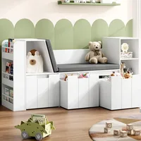 61.5" Kids Reading Nook with 3-Layer Bookshelf, Reading Nook for Kids with Double Bench and Rolling Drawers, Kids Bookshelf 1