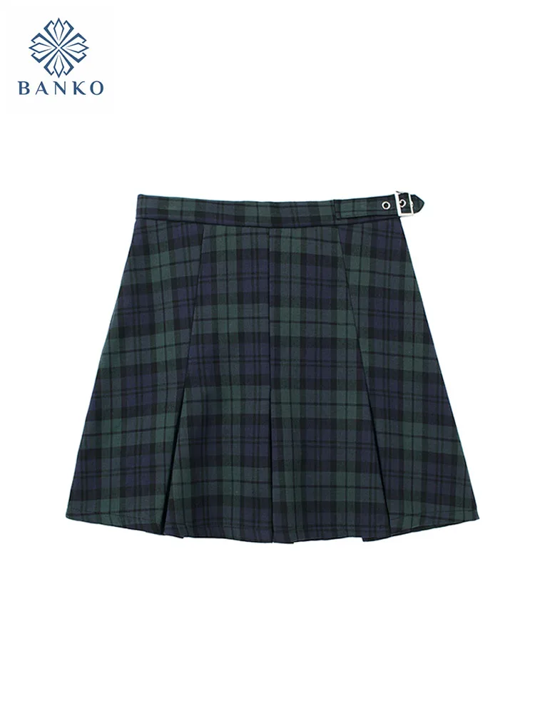 

Japanese Streetwear Plaid Skirt High Waist Classical Green A-Link Skirt Students Clothes 2000s Aesthetic School Y2K Streetwear