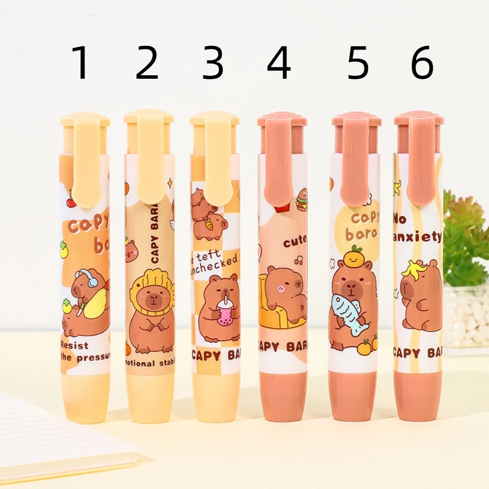 1PC Cartoon Retractable Capybara Eraser Clean Stationery Pressing Pencil Eraser Soft Mechanical School Supplies