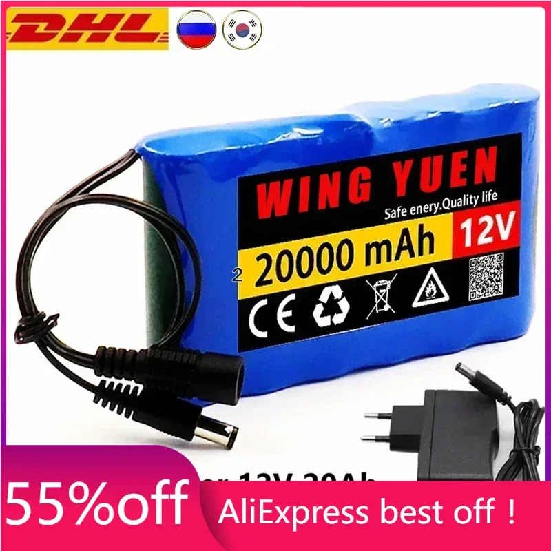 

NEW Portable Super 12V 20000mah Battery Rechargeable Lithium Ion Battery Pack Capacity DC 12.6v 20Ah CCTV Cam Monitor + Charger