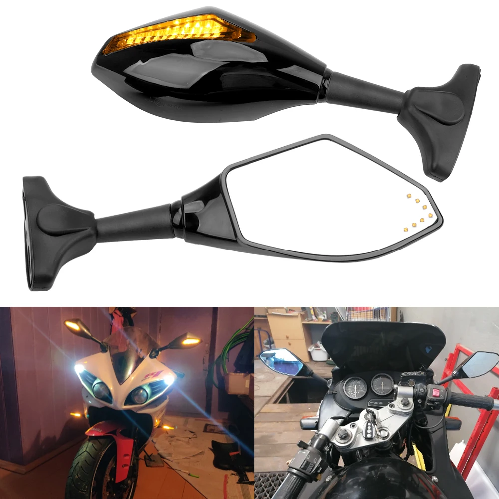 Rearview Mirror Universal Integrated Side Mirrors Motorcycle LED Turn
