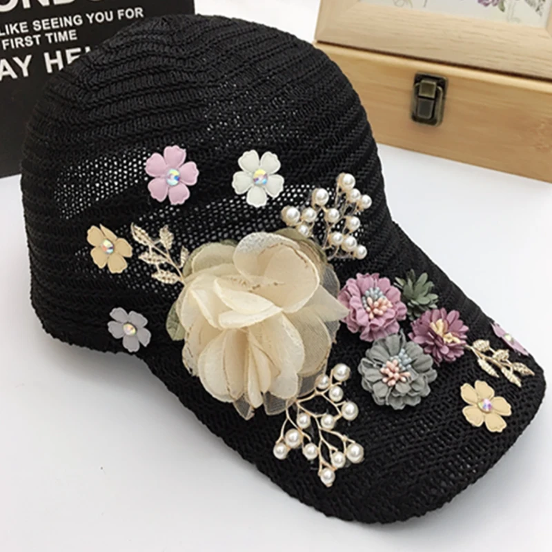 Summer rose hat Wholesale Vintage Red Rose Cotton Summer Hat in Classic  main image 2