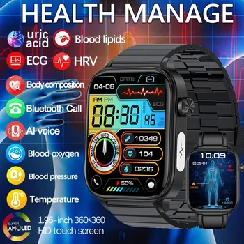 2025 New AI Diagnosis Blood Lipids Uric Acid Body composition Test Smart Watch For Men ECG+PPG Bluetooth Call Health Smartwatch