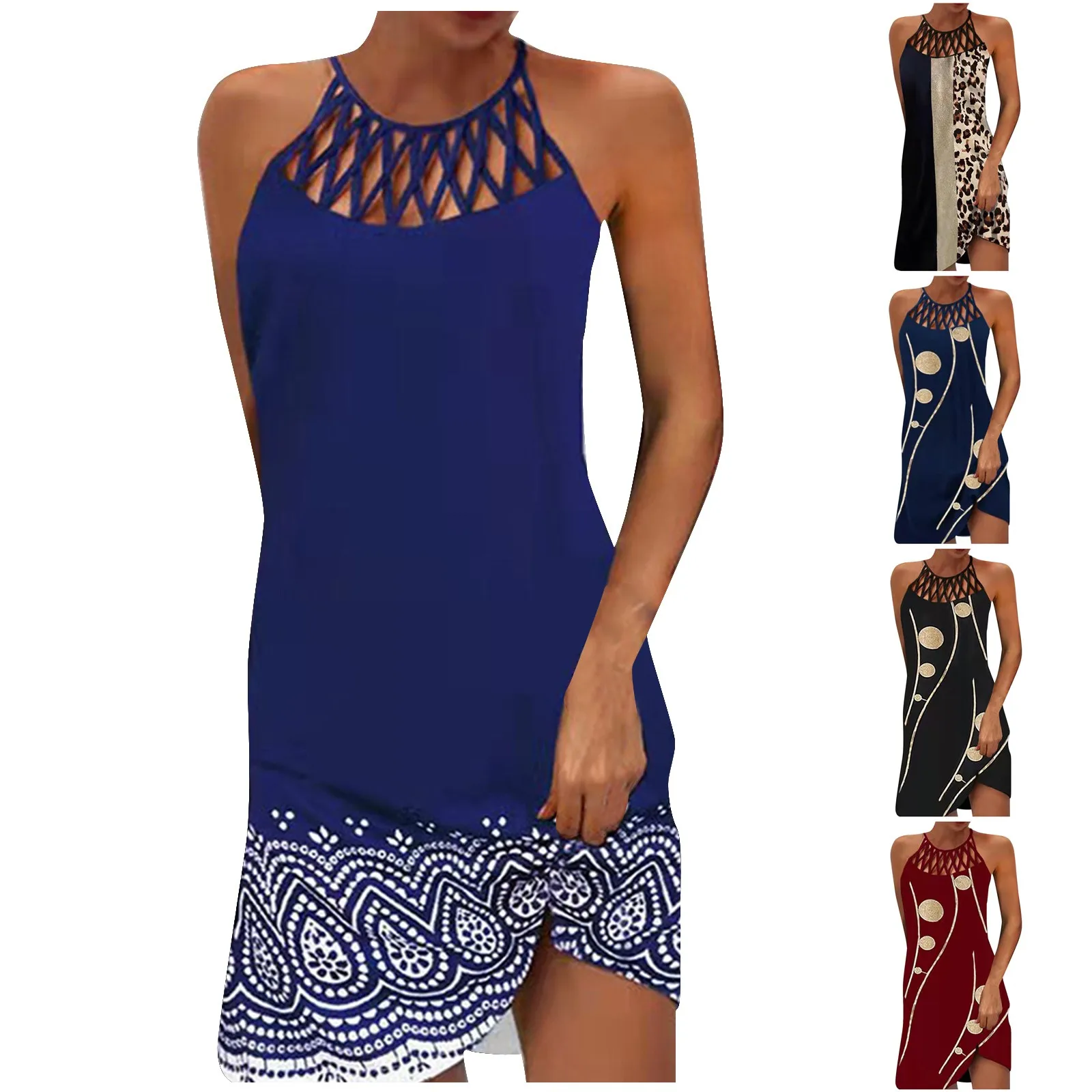 

Женское облегающее мини-платье с круглым вырезом, без рукавов