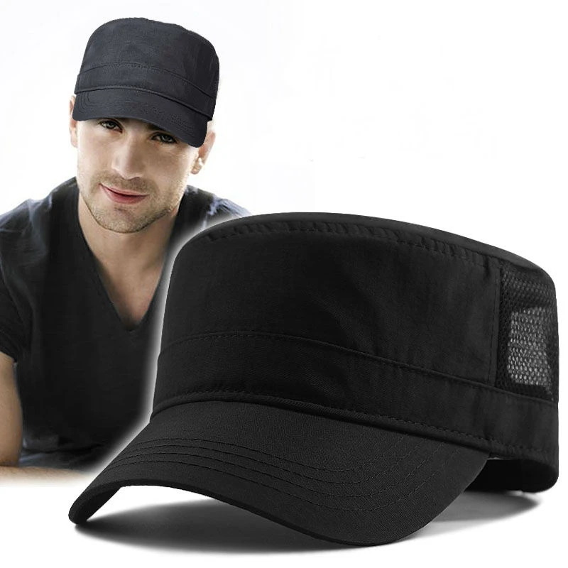 Men's Women's Large Size Hat Quick-Drying Flat Top Hat Outdoor Leisure Sun Mesh Army Cap 56-60cm 61-68cm Hiking cap sports caps