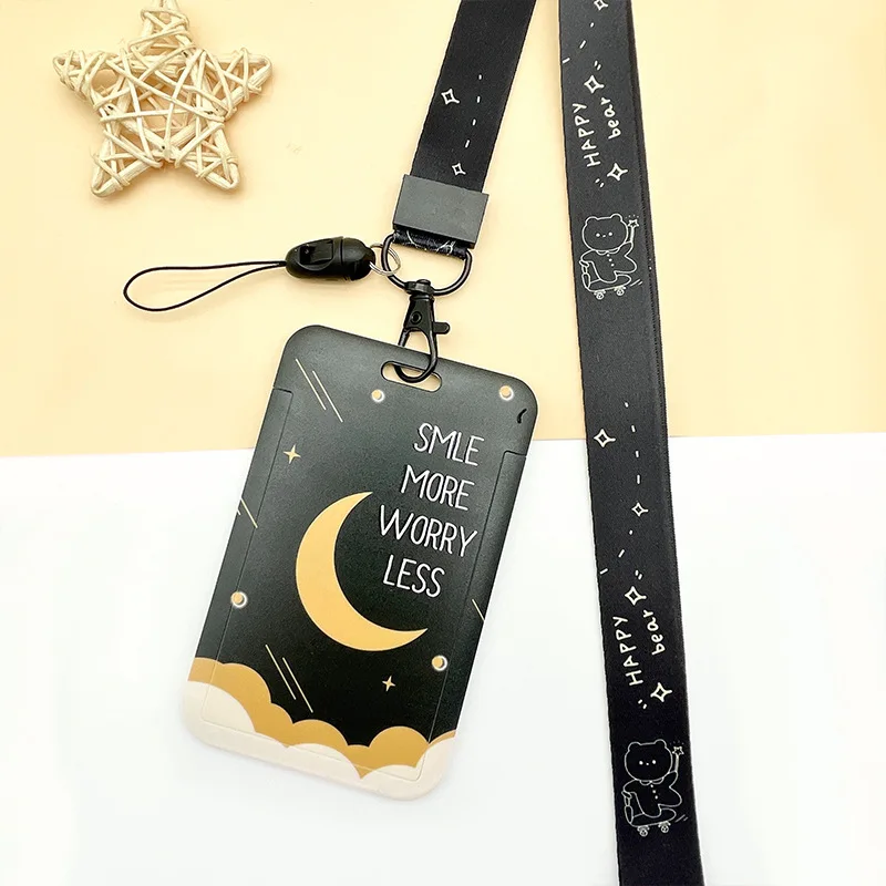 Simple Star Moon Cartoon Card Holder Campus Student Card Work Permit Bank Bus ABS Plastic Cover 1 Pcs card holder