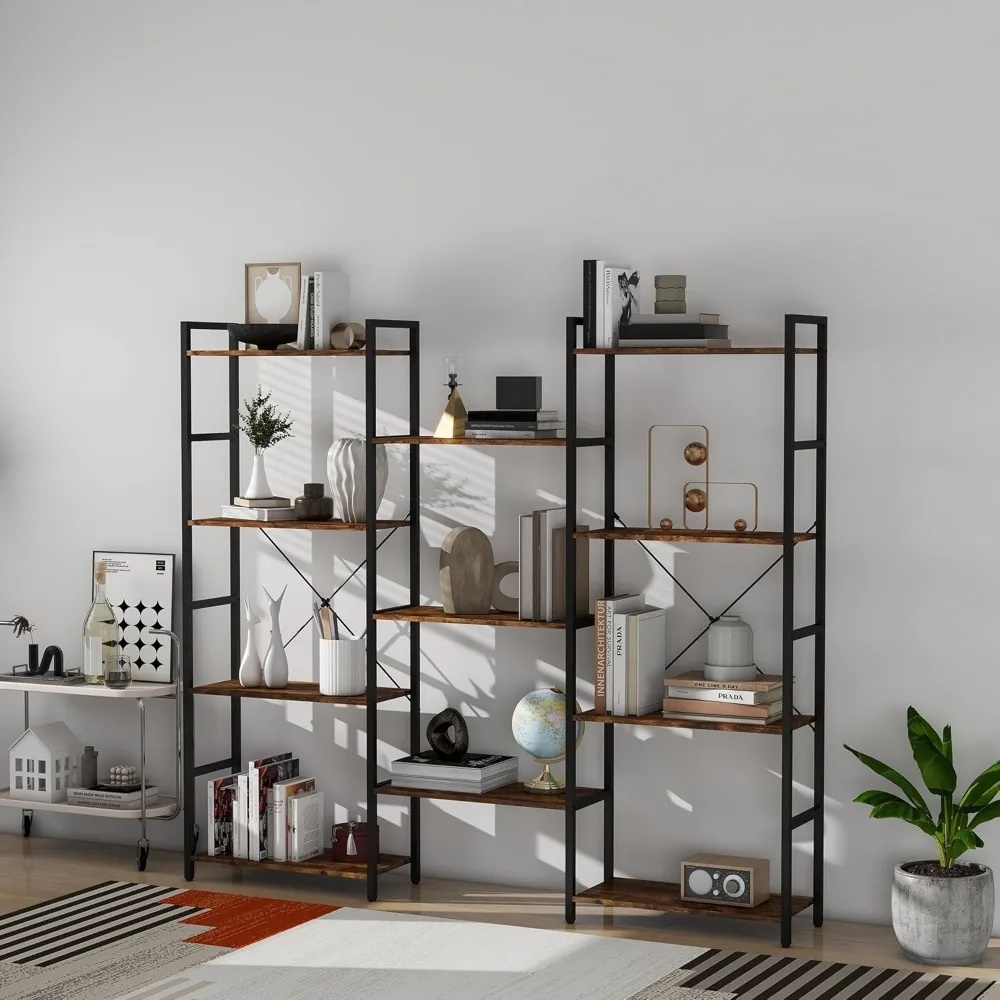 4/5/6 Tier Bookshelf, Industrial Bookcase with 11/14/17 Open Display Shelves Wide Book, Bookcases 5